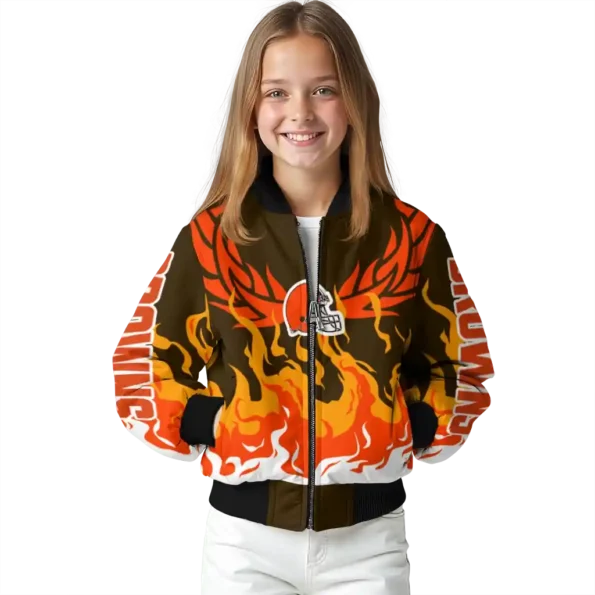 personalized cleveland browns winged blaze brown white bomber jacket top rated