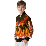 personalized cleveland browns winged blaze brown white bomber jacket best selling