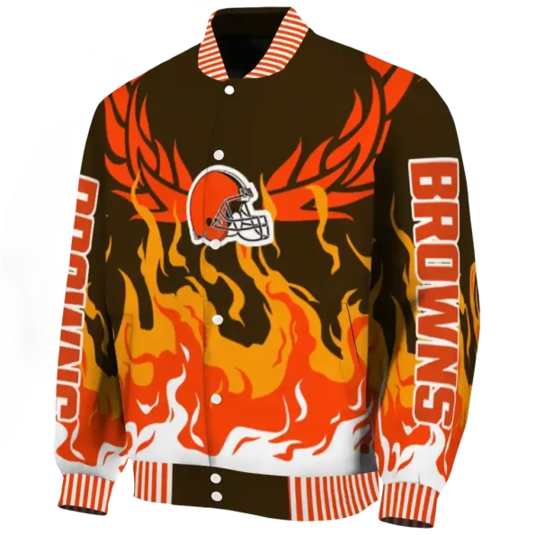 personalized cleveland browns winged blaze brown white varsity jacket best selling.webp