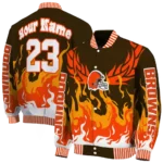 personalized cleveland browns winged blaze brown white varsity jacket best selling.webp