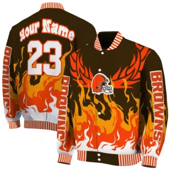 personalized cleveland browns winged blaze brown white varsity jacket fashion forward.webp