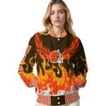 personalized cleveland browns winged blaze brown white varsity jacket best selling.webp
