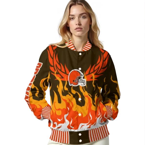 personalized cleveland browns winged blaze brown white varsity jacket latest model.webp