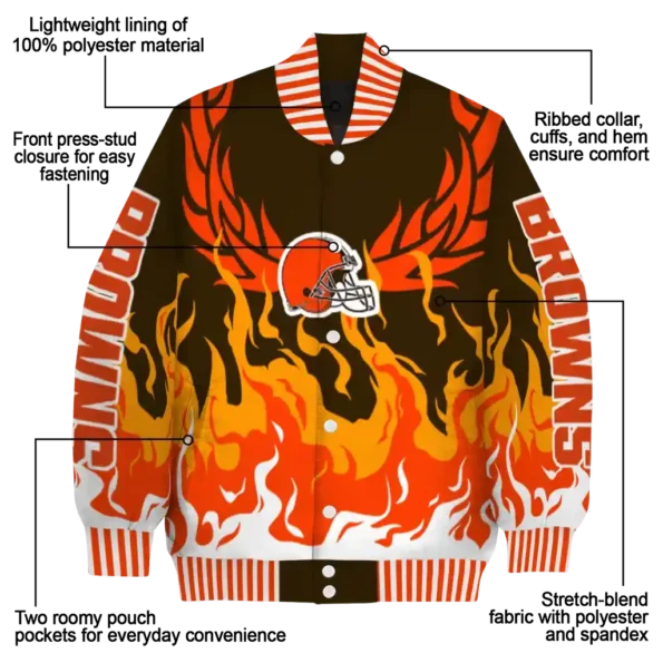 personalized cleveland browns winged blaze brown white varsity jacket new arrival.webp