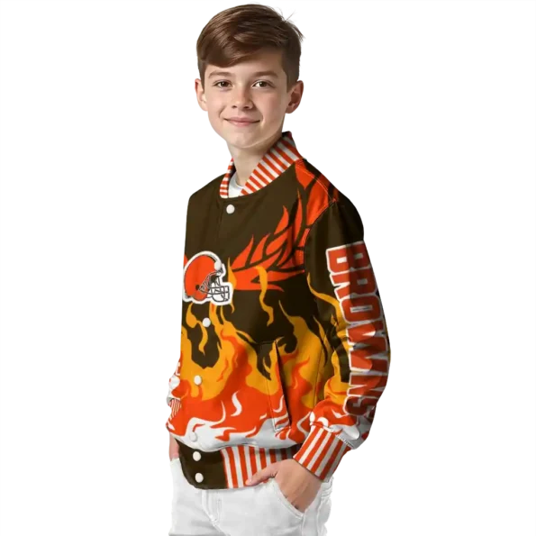 personalized cleveland browns winged blaze brown white varsity jacket trendy.webp