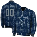 personalized dallas cowboys bolt stripe blue varsity jacket best selling.webp