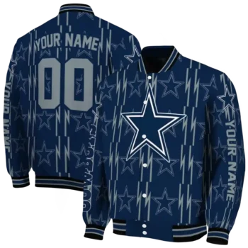 personalized dallas cowboys bolt stripe blue varsity jacket fashion forward.webp