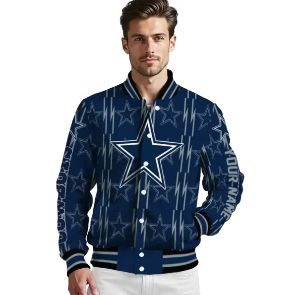 personalized dallas cowboys bolt stripe blue varsity jacket high quality.webp
