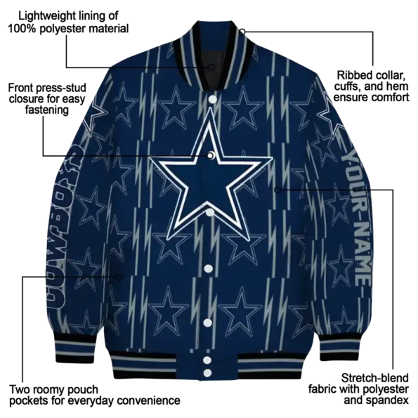 personalized dallas cowboys bolt stripe blue varsity jacket new arrival.webp
