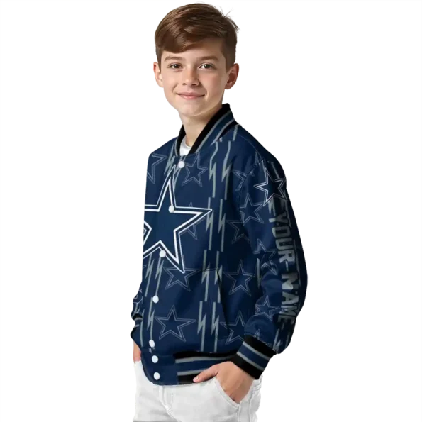 personalized dallas cowboys bolt stripe blue varsity jacket trendy.webp