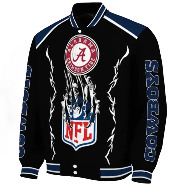personalized dallas cowboys claw blood blue black varsity jacket best selling.webp