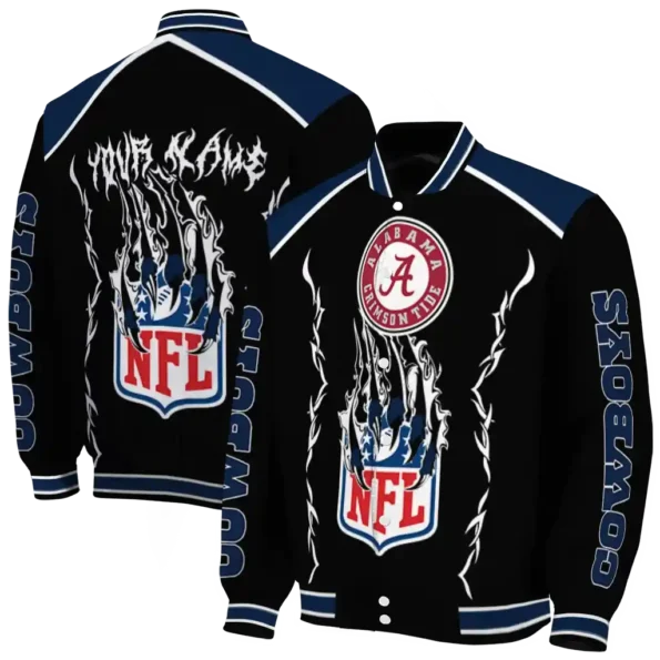 personalized dallas cowboys claw blood blue black varsity jacket fashion forward.webp