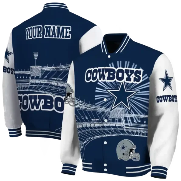 personalized dallas cowboys ferris arena blue white varsity jacket fashion forward.webp