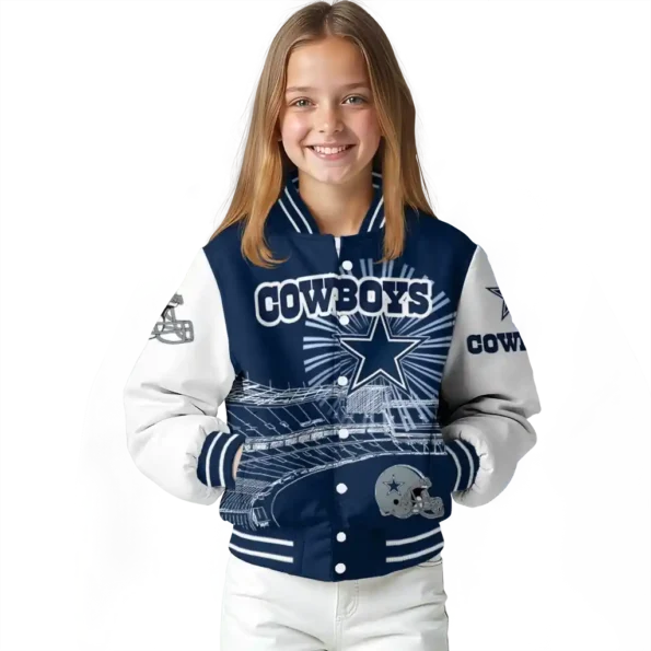 personalized dallas cowboys ferris arena blue white varsity jacket top rated.webp