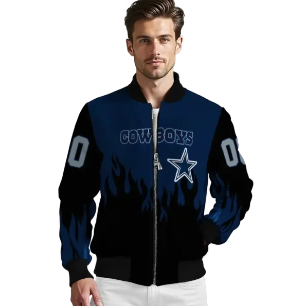 personalized dallas cowboys flame border blue black bomber jacket high quality