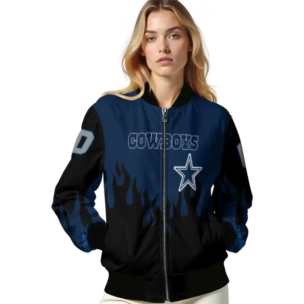 personalized dallas cowboys flame border blue black bomber jacket latest model