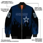 personalized dallas cowboys flame border blue black bomber jacket best selling