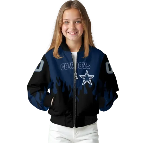 personalized dallas cowboys flame border blue black bomber jacket top rated