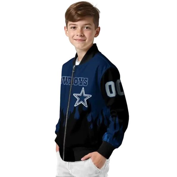 personalized dallas cowboys flame border blue black bomber jacket trendy