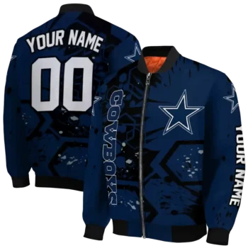 personalized dallas cowboys hexagon cluster blue black bomber jacket fashion forward