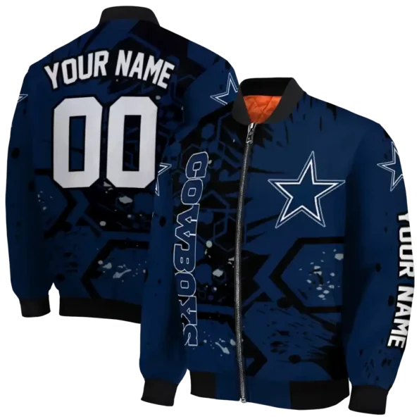 personalized dallas cowboys hexagon cluster blue black bomber jacket fashion forward