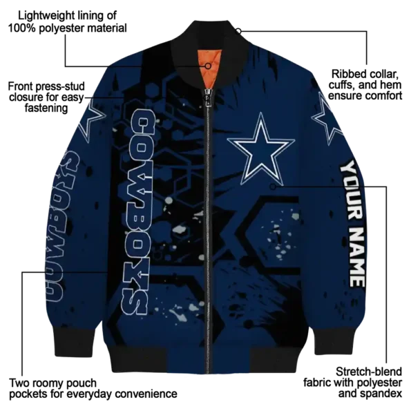 personalized dallas cowboys hexagon cluster blue black bomber jacket new arrival