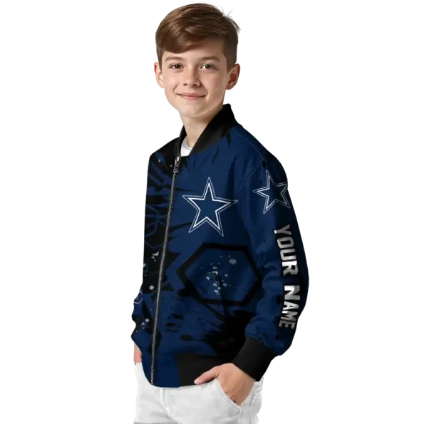personalized dallas cowboys hexagon cluster blue black bomber jacket trendy