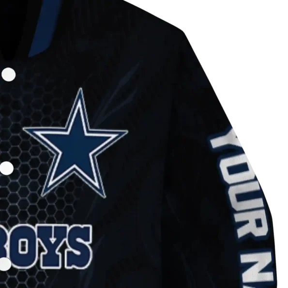 personalized dallas cowboys hexagon mesh blue black varsity jacket premium grade.webp