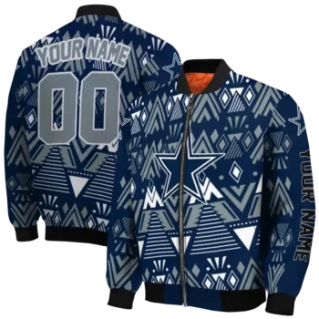 personalized dallas cowboys pyramid shapes blue bomber jacket fashion forward