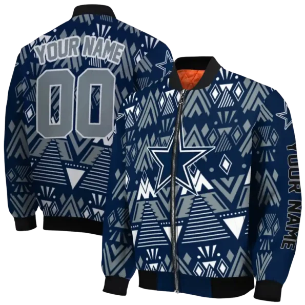 personalized dallas cowboys pyramid shapes blue bomber jacket fashion forward
