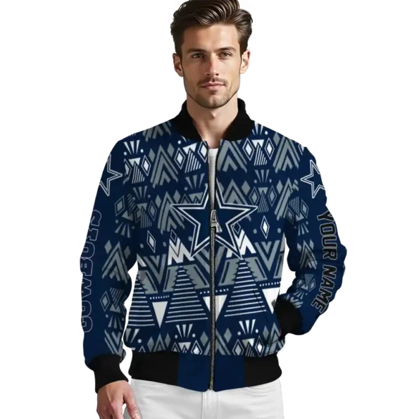 personalized dallas cowboys pyramid shapes blue bomber jacket high quality