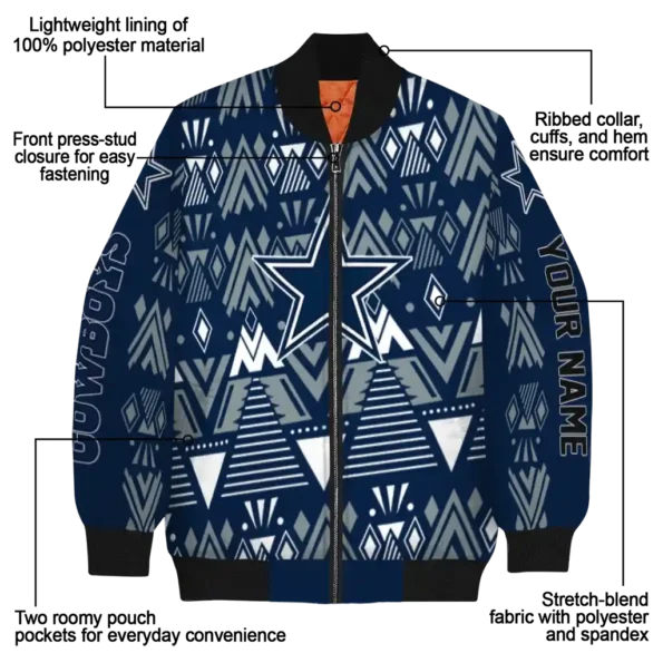 personalized dallas cowboys pyramid shapes blue bomber jacket new arrival