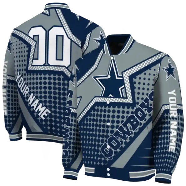 personalized dallas cowboys star burst blue varsity jacket fashion forward.webp