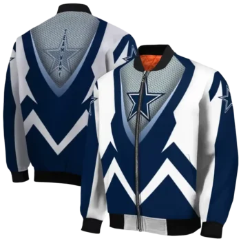 personalized dallas cowboys v stripes blue white bomber jacket fashion forward