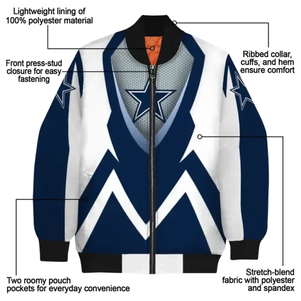 personalized dallas cowboys v stripes blue white bomber jacket new arrival