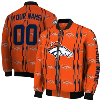 personalized denver broncos bolt stripe orange bomber jacket fashion forward