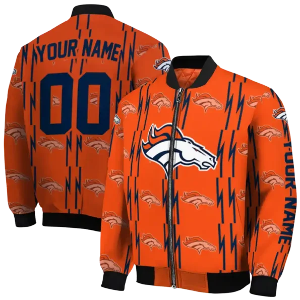 personalized denver broncos bolt stripe orange bomber jacket fashion forward