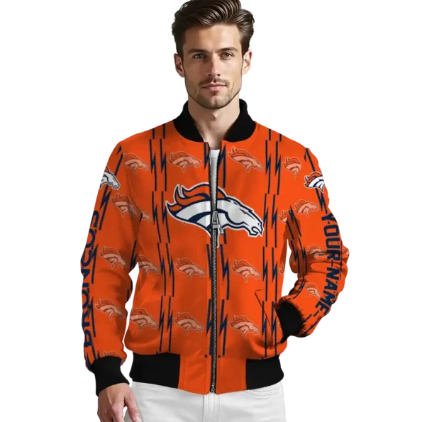 personalized denver broncos bolt stripe orange bomber jacket high quality
