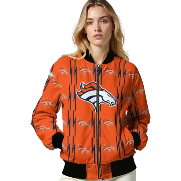 personalized denver broncos bolt stripe orange bomber jacket latest model