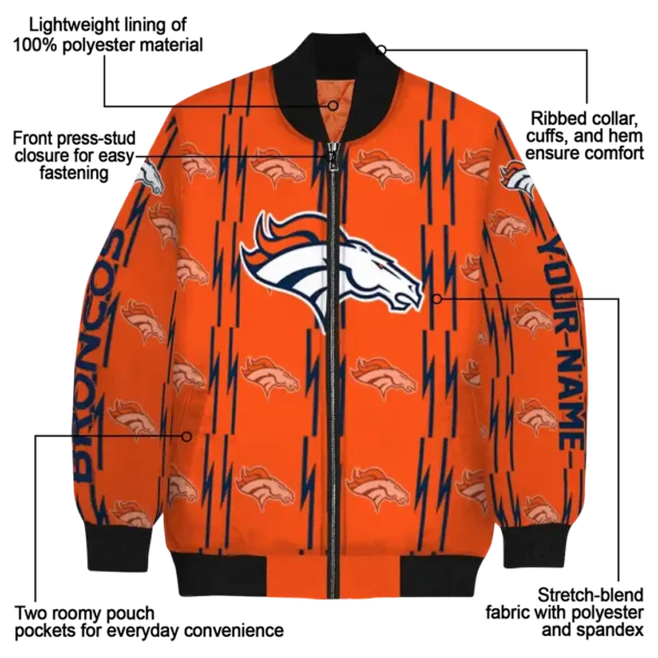 personalized denver broncos bolt stripe orange bomber jacket new arrival
