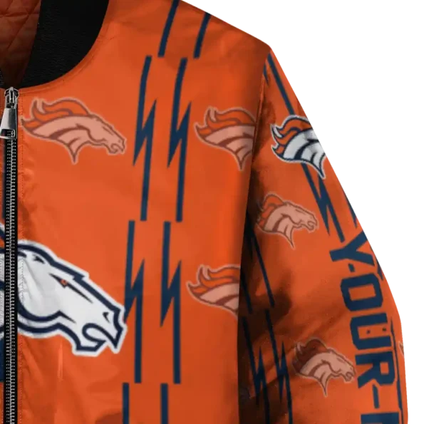 personalized denver broncos bolt stripe orange bomber jacket premium grade