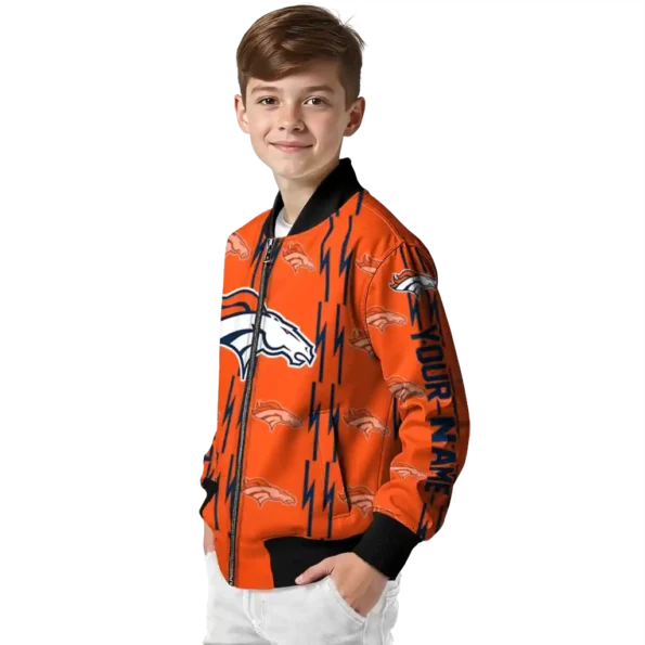 personalized denver broncos bolt stripe orange bomber jacket trendy