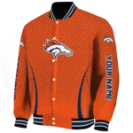 personalized denver broncos chevron arrow orange varsity jacket best selling.webp