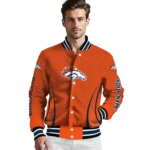 personalized denver broncos chevron arrow orange varsity jacket best selling.webp