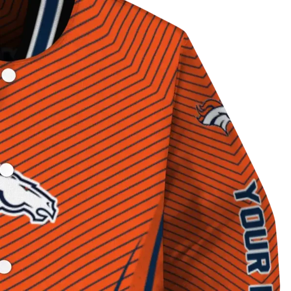 personalized denver broncos chevron arrow orange varsity jacket premium grade.webp
