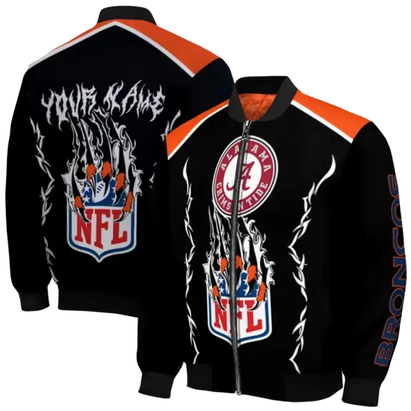 personalized denver broncos claw blood orange black bomber jacket fashion forward
