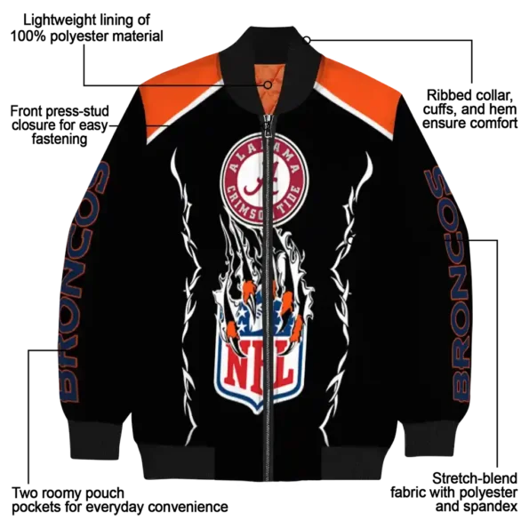 personalized denver broncos claw blood orange black bomber jacket new arrival