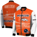 personalized denver broncos ferris arena orange white bomber jacket best selling