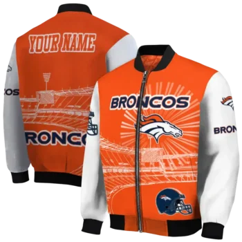 personalized denver broncos ferris arena orange white bomber jacket fashion forward