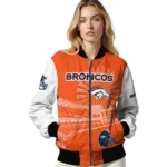 personalized denver broncos ferris arena orange white bomber jacket best selling
